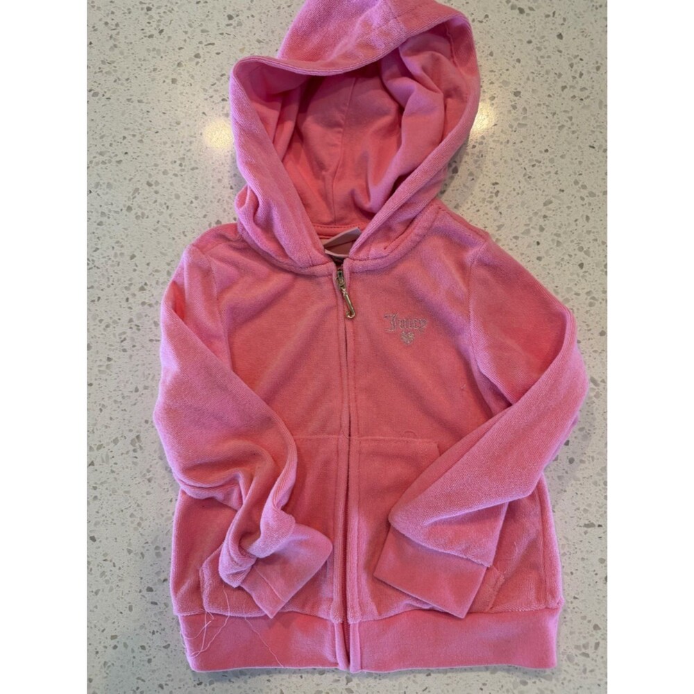 Juicy Couture Glitter Script Logo Velour Hoodie in Pink 24m